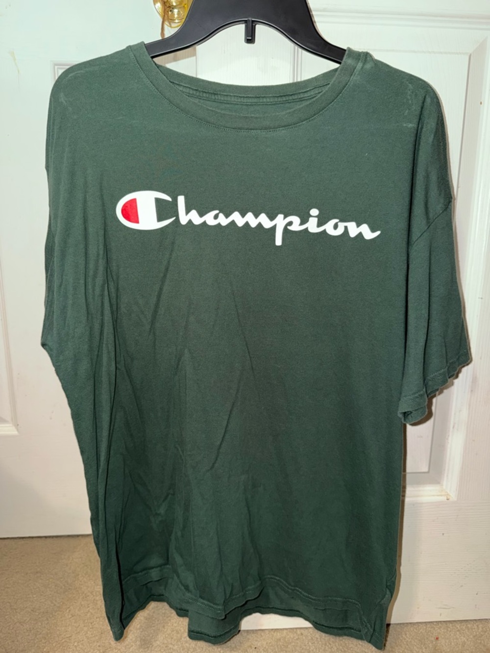 Champion Green Short Sleeve Logo Tee with White & Red Accent